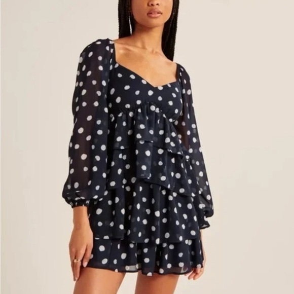 Abercrombie & Fitch Navy Polka Dot Tiered Dress Size Large - Picture 1 of 6